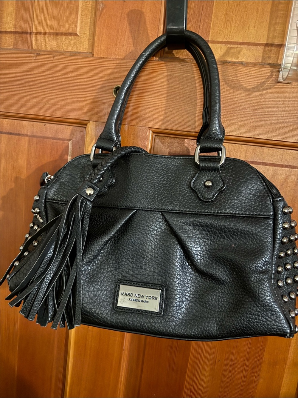 Marc New York Black Pebble Leather Satchel with Studs and Tassel